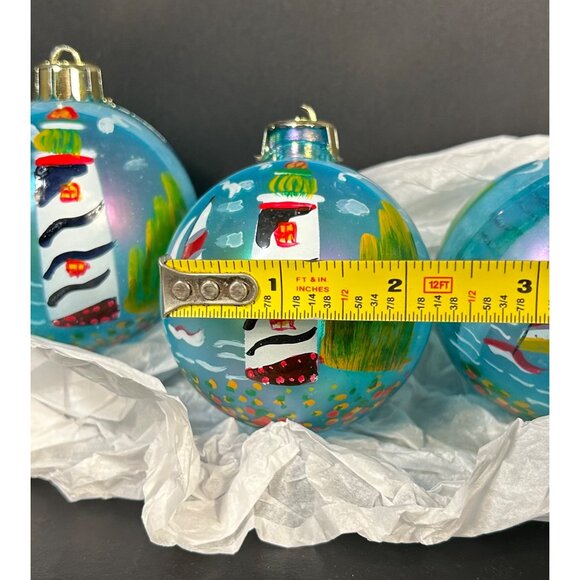 Vintage Christmas Tree Ball Ornaments Lighthouse and Sailboat Blue - Set Of 4 - Picture 3 of 3